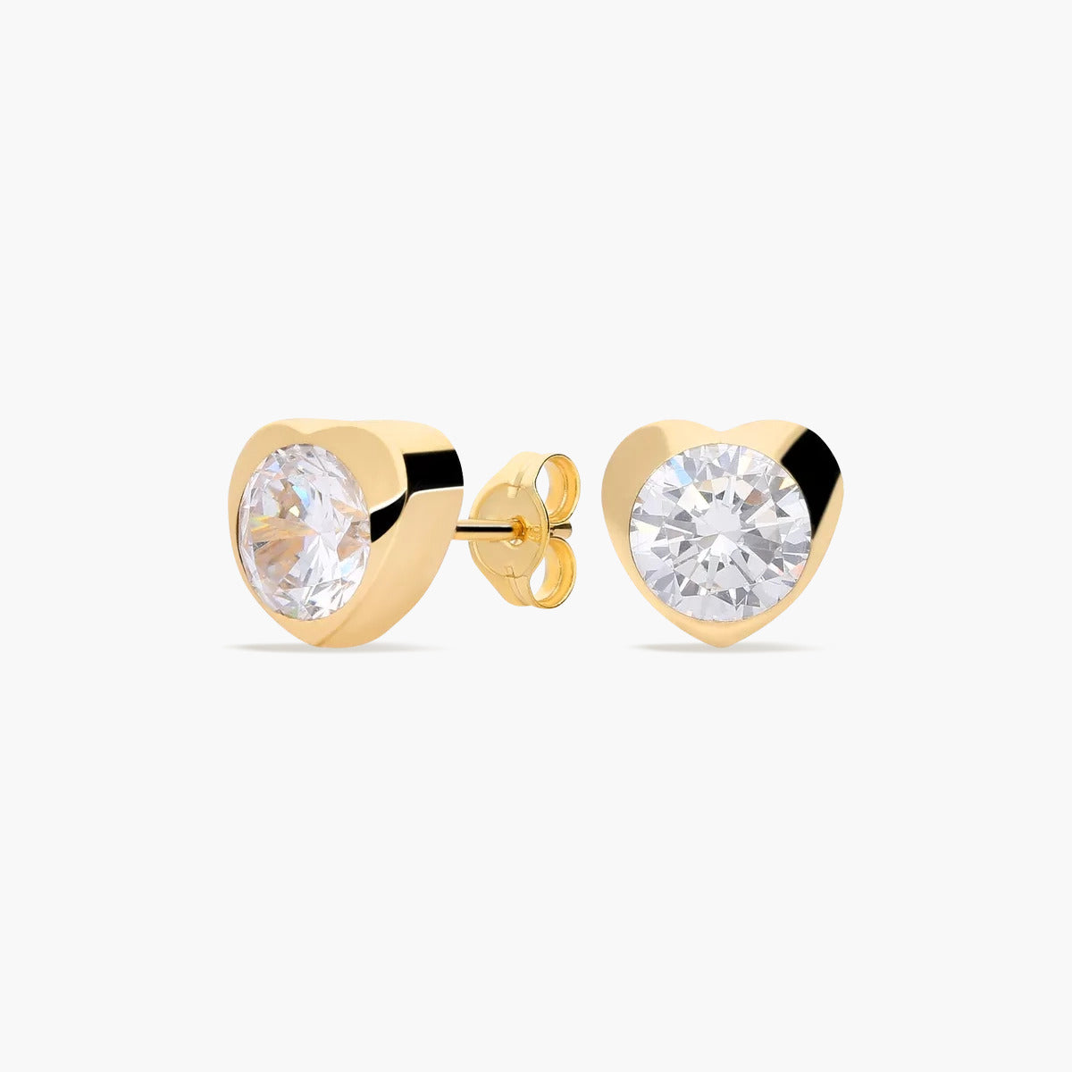 Pendientes corazón de oro 18K circonitas 6 mm
