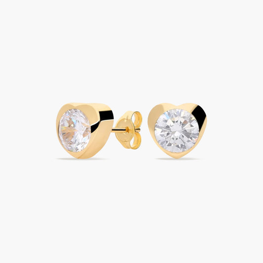 Pendientes corazón de oro 18K circonitas 6 mm