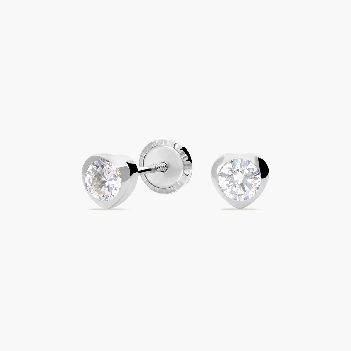 Pendientes corazón de oro blanco 18K circonitas para bebé 4 mm