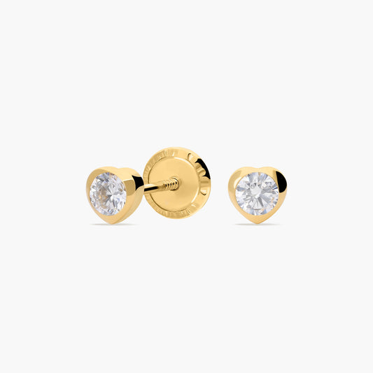 Pendientes corazón de oro 18K circonitas para bebé 3 mm