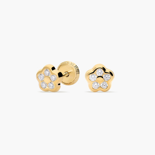 Pendientes margarita de oro 18K circonitas para bebé 5 mm