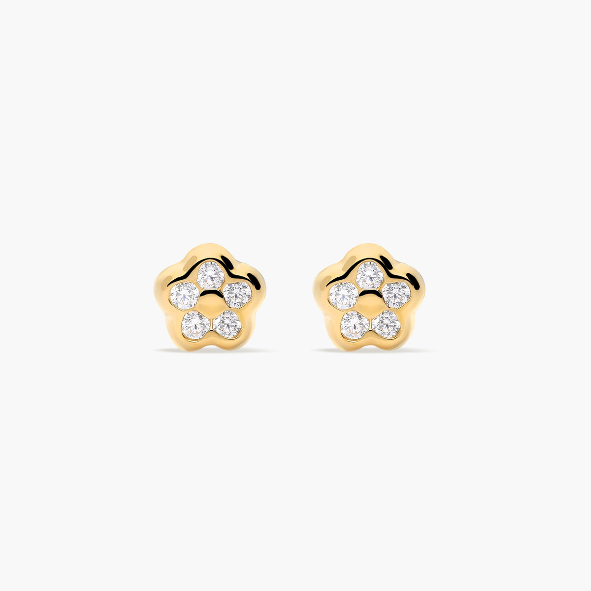 Pendientes margarita de oro 18K circonitas para bebé 5 mm