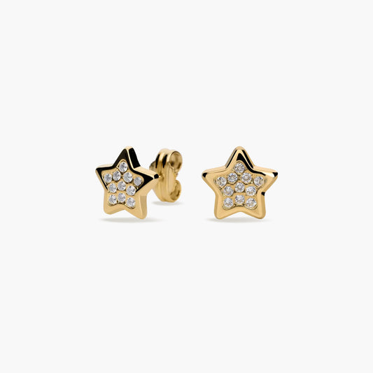Pendientes estrella de oro 18K circonitas 7 mm