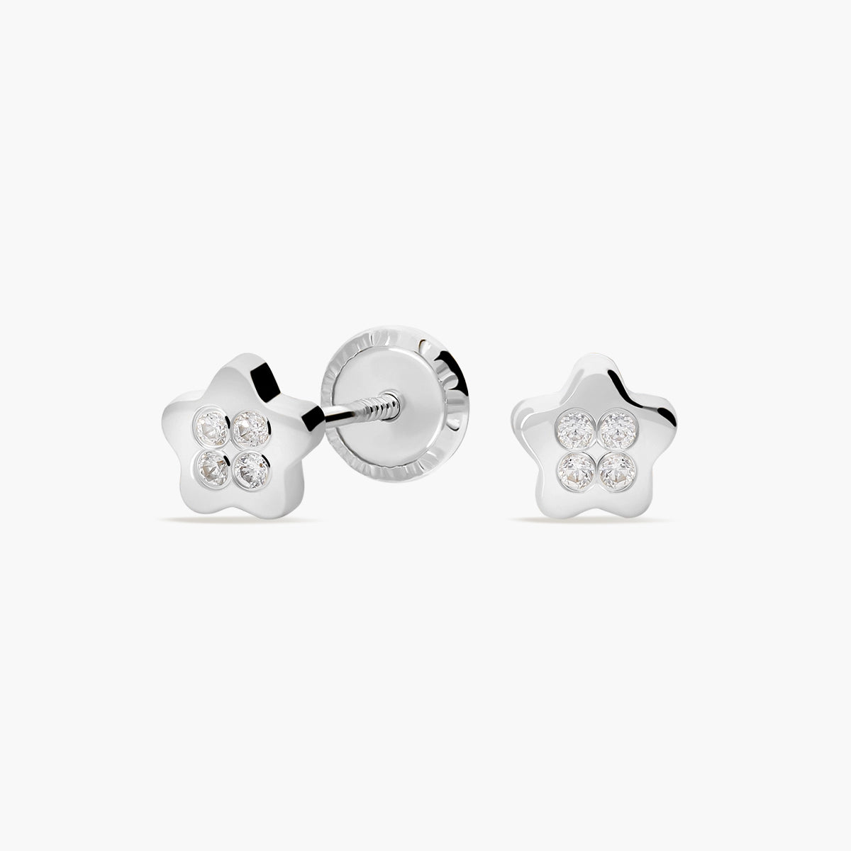Pendientes margarita de oro blanco 18K circonitas para bebé 5 mm