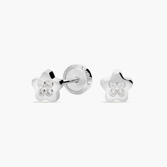 Pendientes margarita de oro blanco 18K circonitas para bebé 5 mm