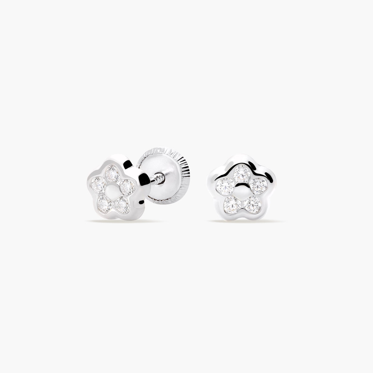 Pendientes margarita de oro blanco 18K circonitas para bebé 5 mm