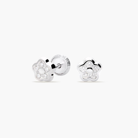 Pendientes margarita de oro blanco 18K circonitas para bebé 5 mm