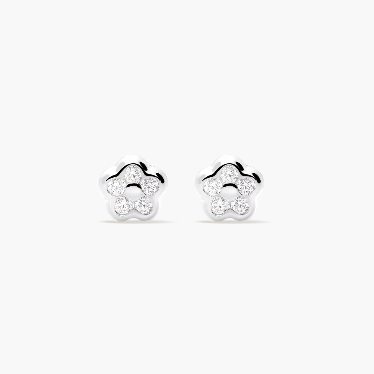 Pendientes margarita de oro blanco 18K circonitas para bebé 5 mm