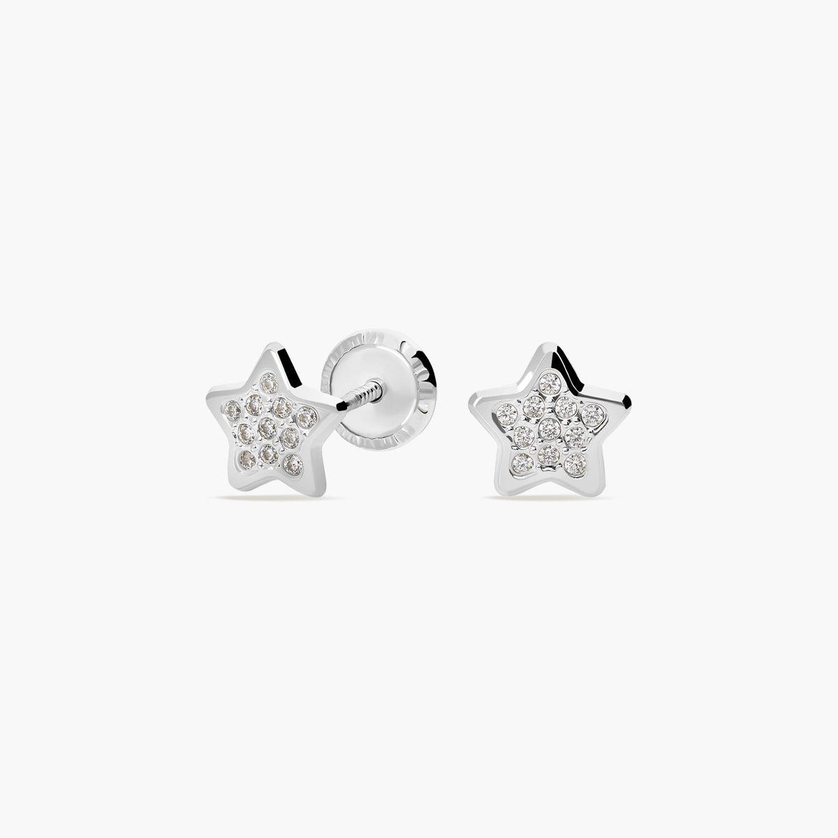Pendientes estrella de oro blanco 18K circonitas para bebé 5 mm