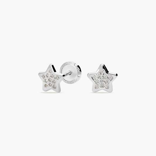 Pendientes estrella de oro blanco 18K circonitas para bebé 5 mm