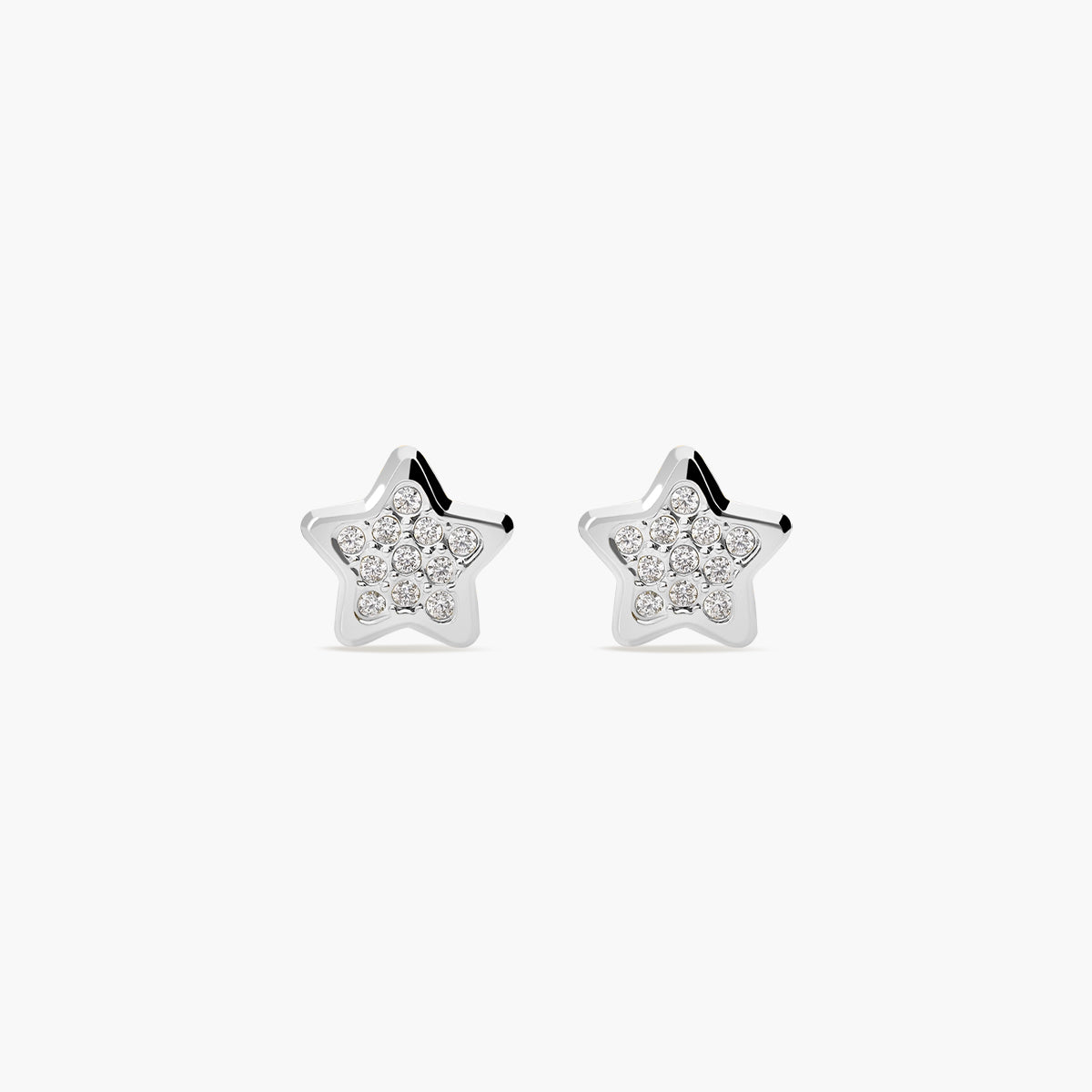 Pendientes estrella de oro blanco 18K circonitas para bebé 5 mm