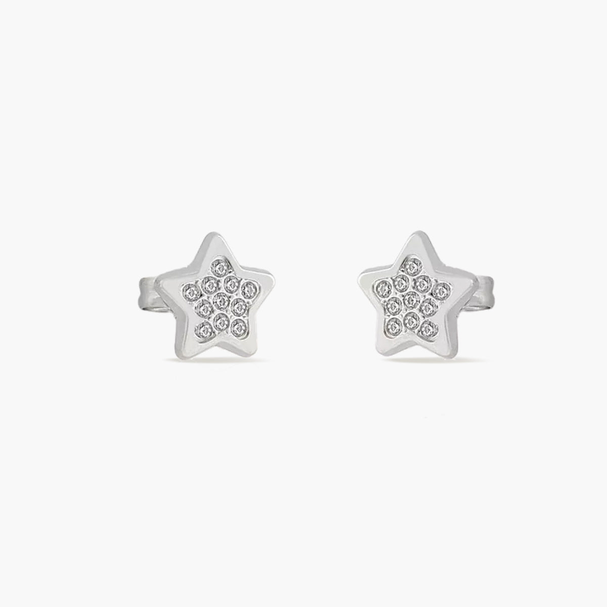 Pendientes estrella de oro blanco 18K circonitas 7 mm