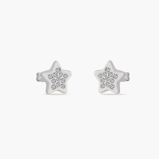 Pendientes estrella de oro blanco 18K circonitas 7 mm