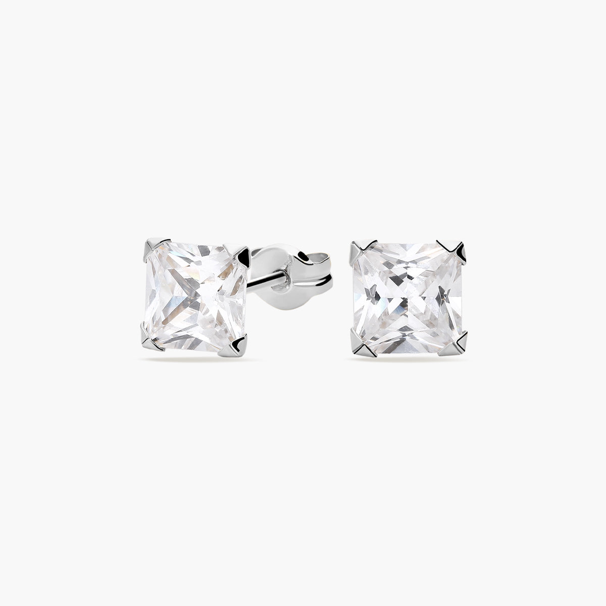Pendientes de oro blanco 18K circonita cúbica 6 mm