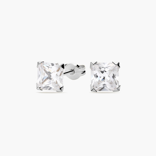 Pendientes de oro blanco 18K circonita cúbica 6 mm