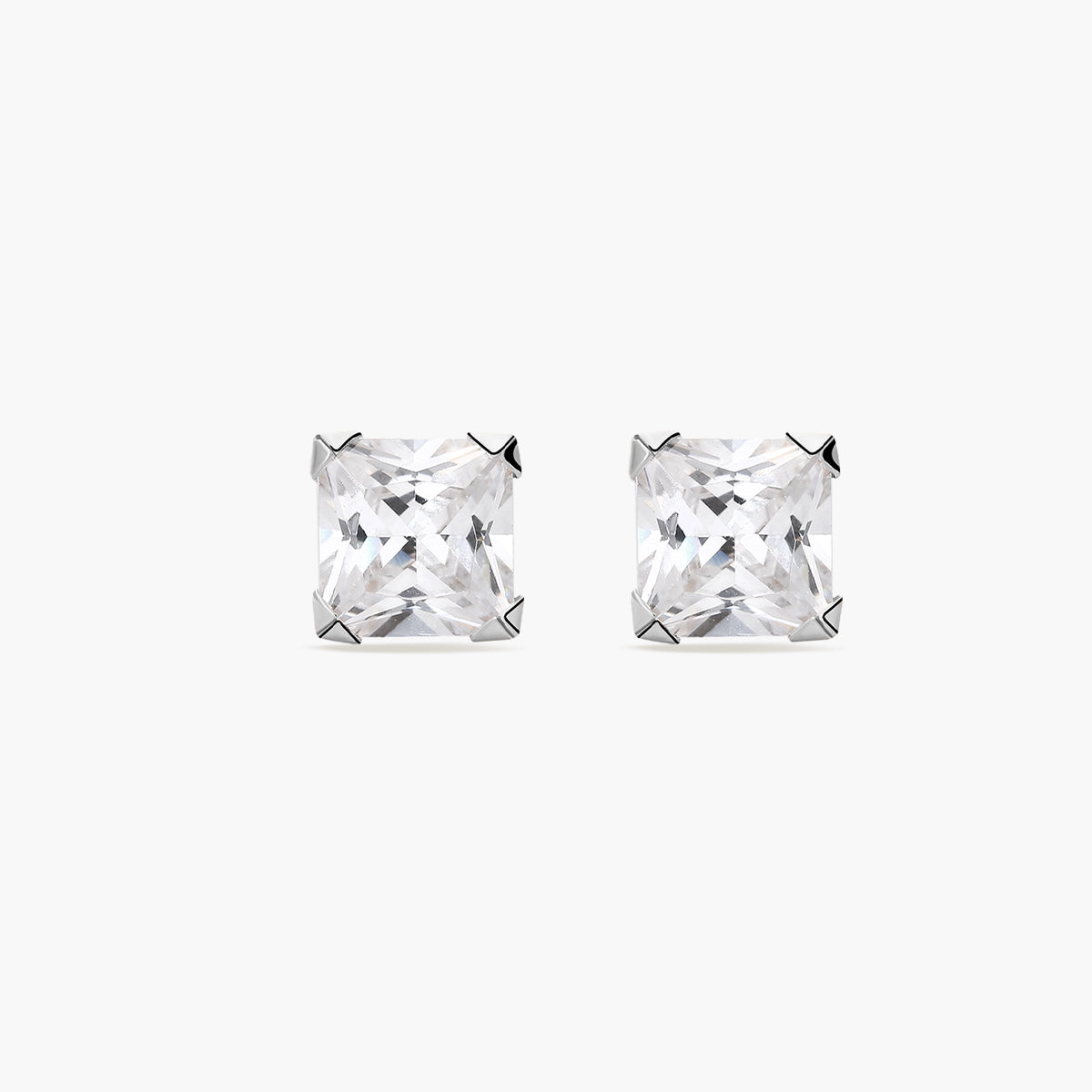 Pendientes de oro blanco 18K circonita cúbica 6 mm