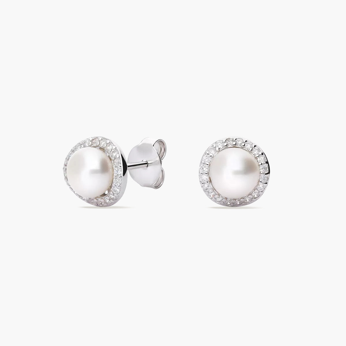 Pendientes redondos de plata 1ª ley con perlas y circonitas 8 mm