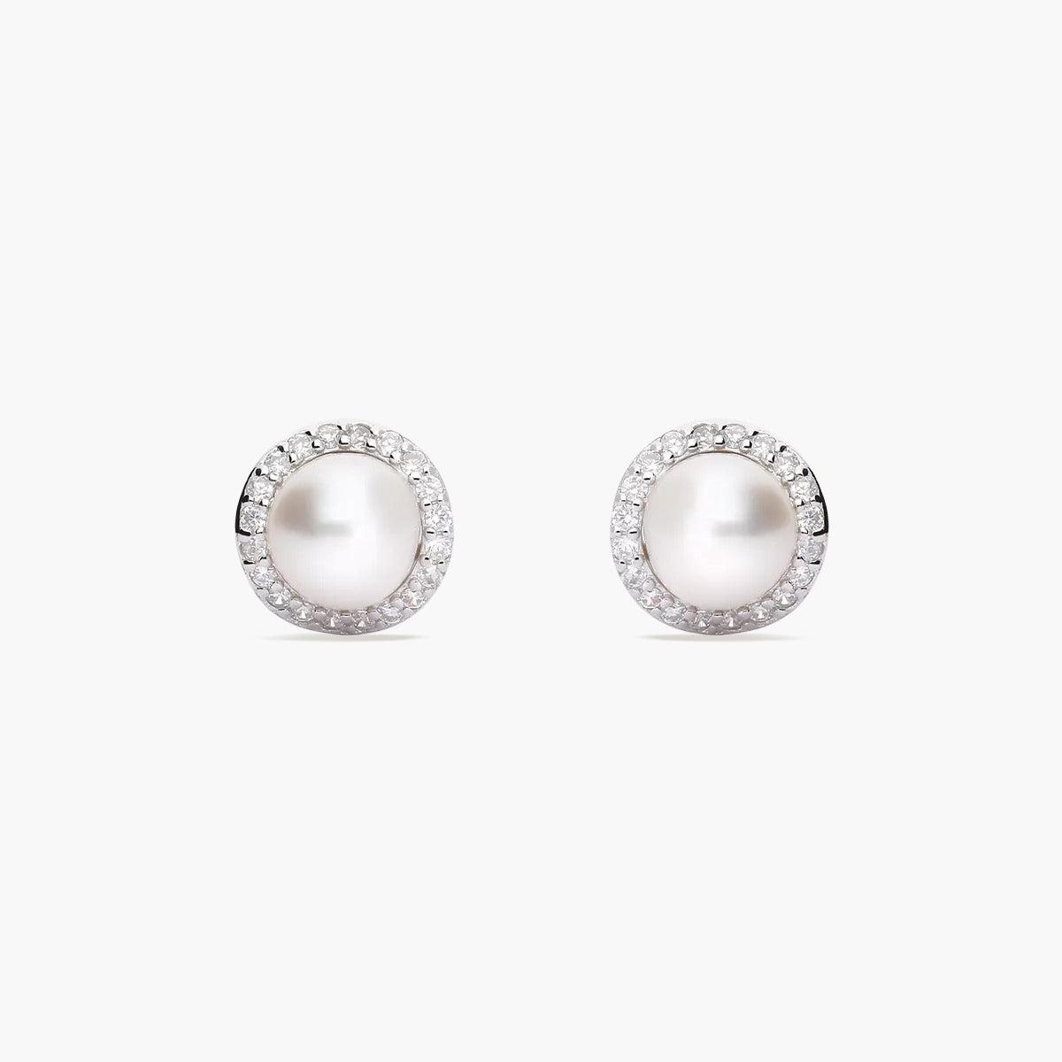 Pendientes redondos de plata 1ª ley con perlas y circonitas 8 mm