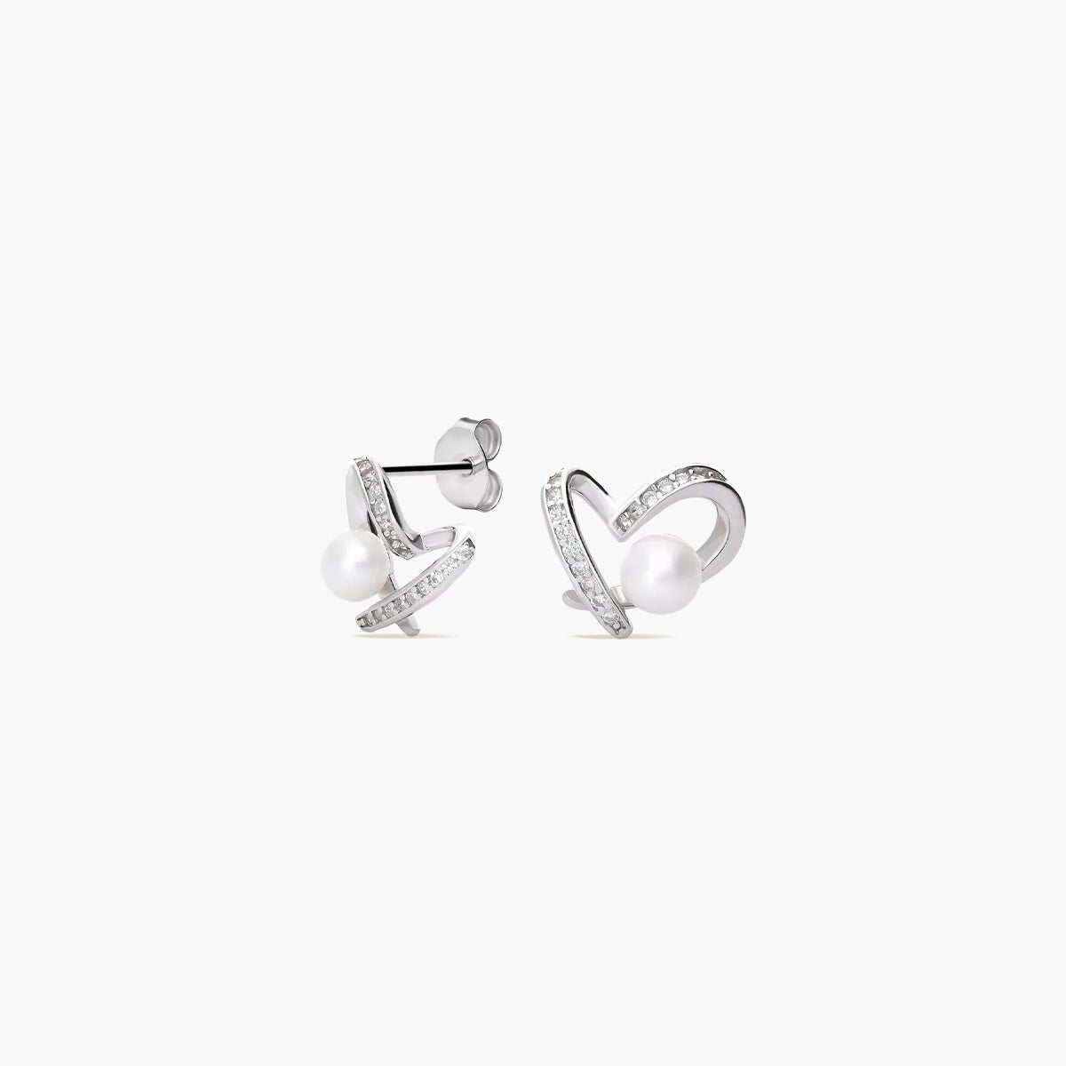 Pendientes silueta corazón de plata 1ª ley con perlas y circonitas 10 mm