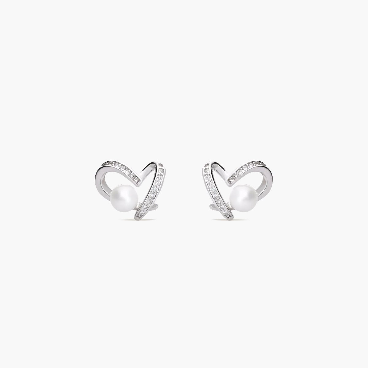 Pendientes silueta corazón de plata 1ª ley con perlas y circonitas 10 mm