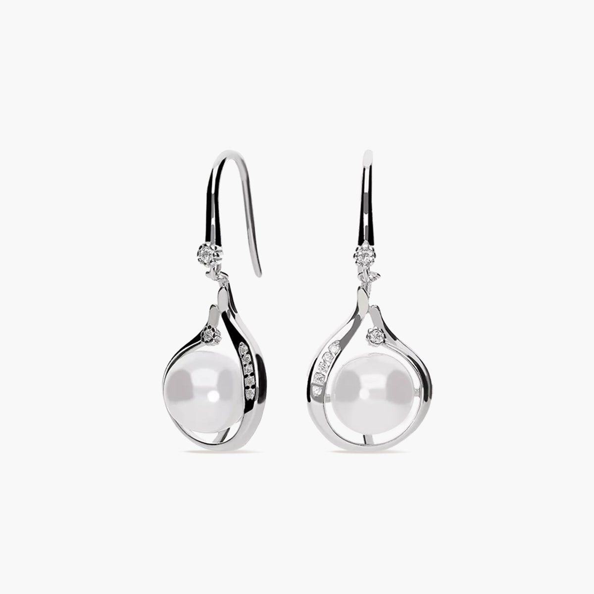 Pendientes largos de plata 1ª ley con perlas y circonitas 27 mm