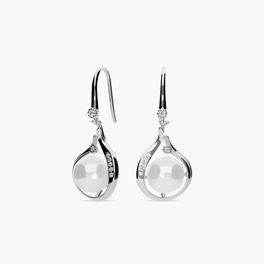Pendientes largos de plata 1ª ley con perlas y circonitas 27 mm