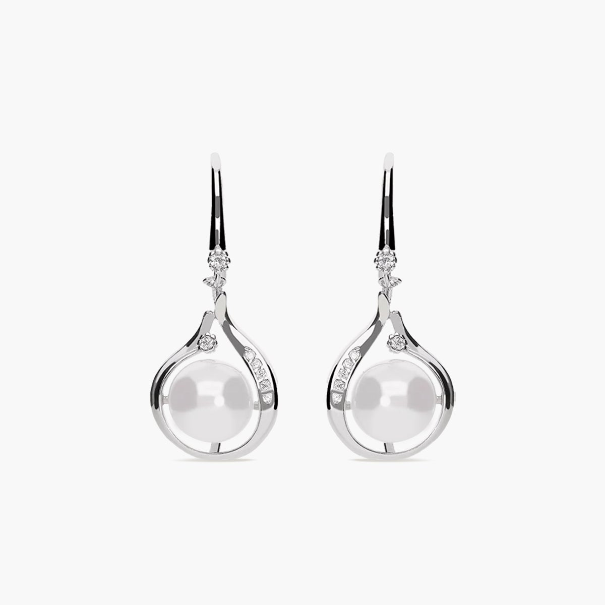 Pendientes largos de plata 1ª ley con perlas y circonitas 27 mm