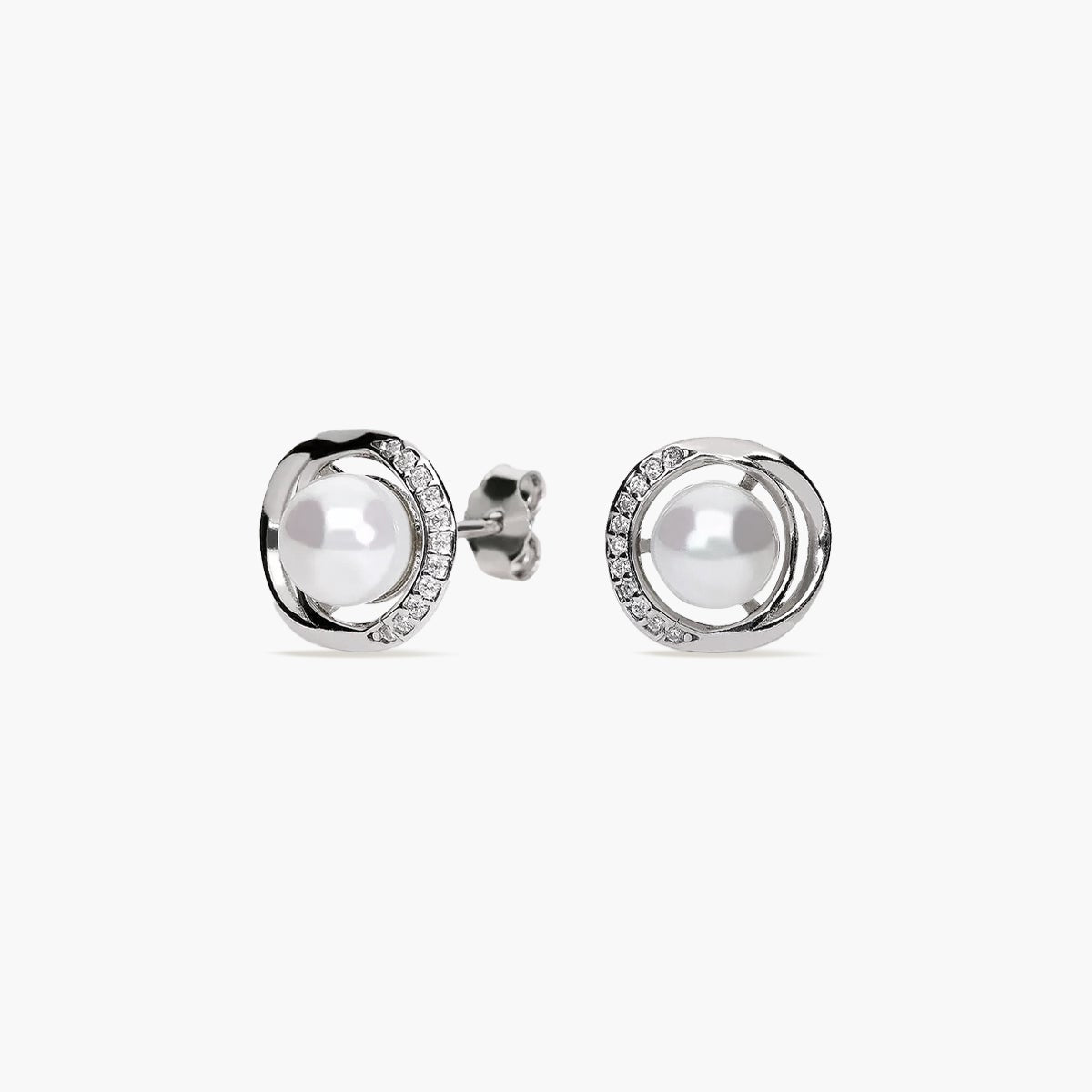 Pendientes de plata 1ª ley con perlas y circonitas 10 mm