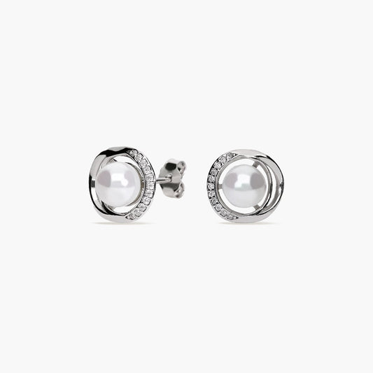 Pendientes de plata 1ª ley con perlas y circonitas 10 mm