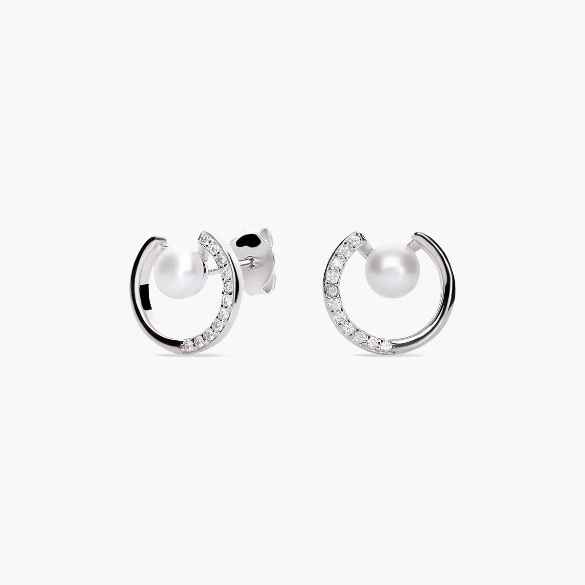 Pendientes redondos de plata 1ª ley con perlas y circonitas 11 mm