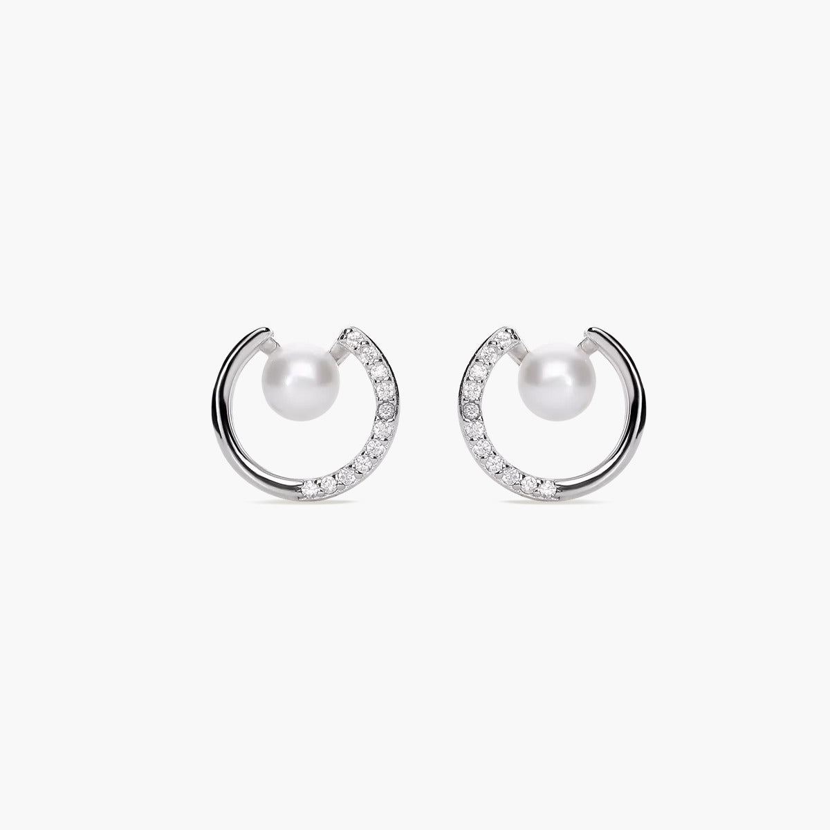 Pendientes redondos de plata 1ª ley con perlas y circonitas 11 mm