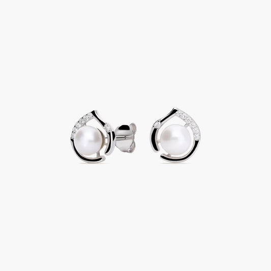 Pendientes forma lágrima de plata 1ª ley con perlas y circonitas 10 mm