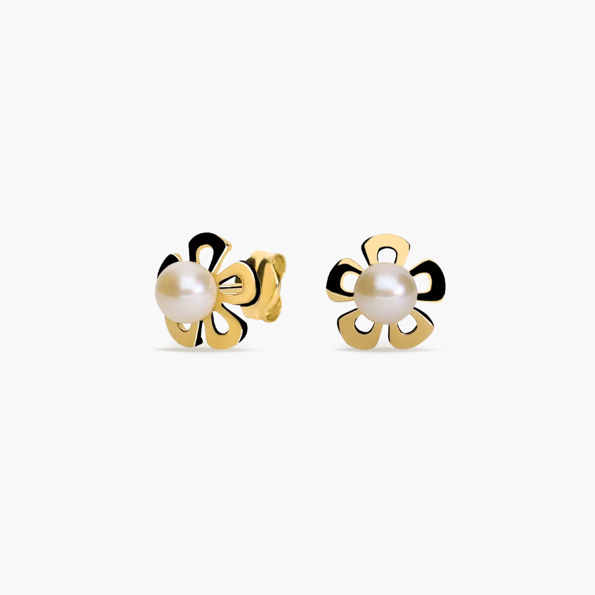 Pendientes flor de oro 18K con perlas 8 mm