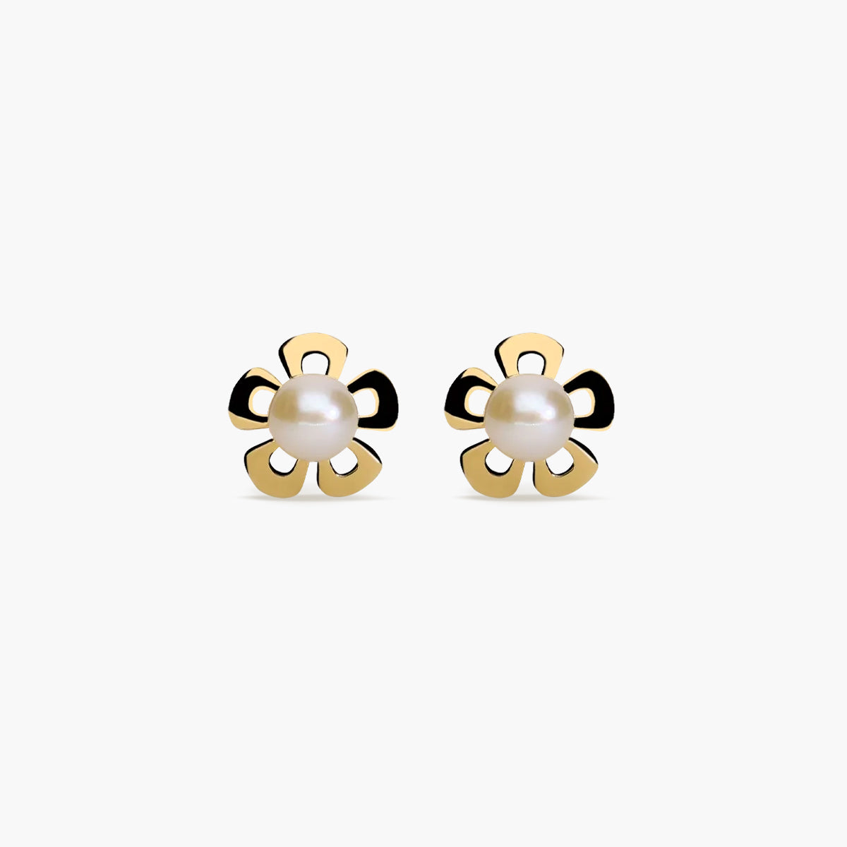 Pendientes flor de oro 18K con perlas 8 mm