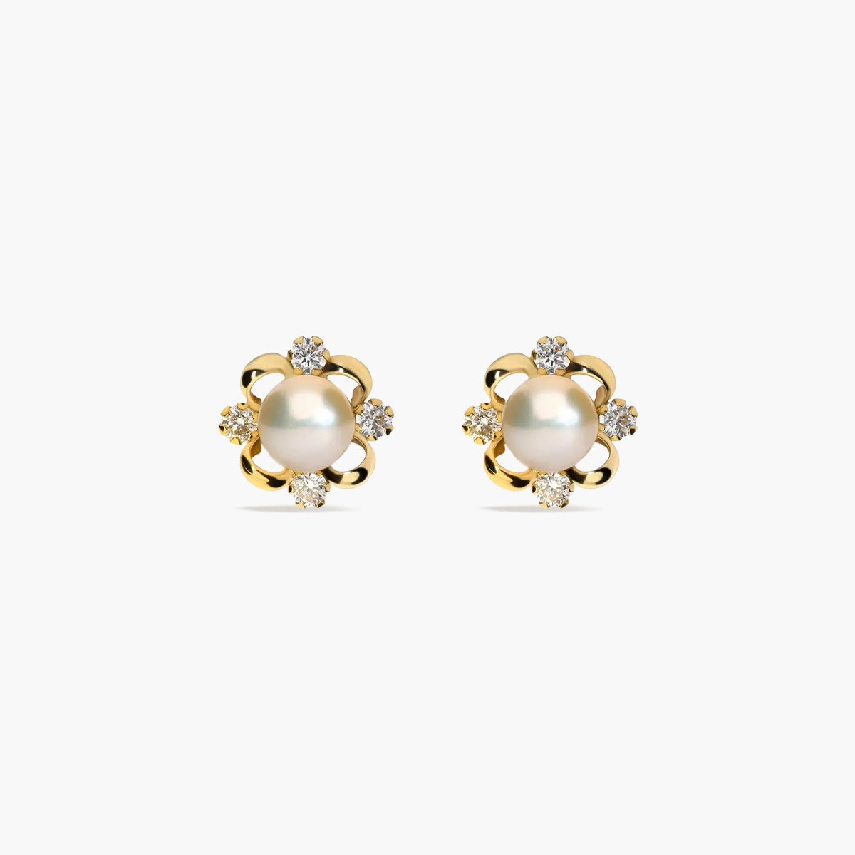 Pendientes forma de onda de oro 18K con perlas y circonitas 9 mm