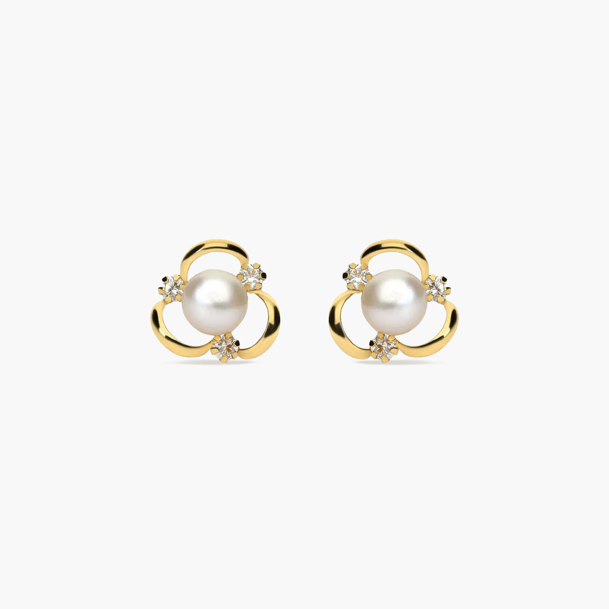 Pendientes forma de onda de oro 18K con perlas y circonitas 9 mm