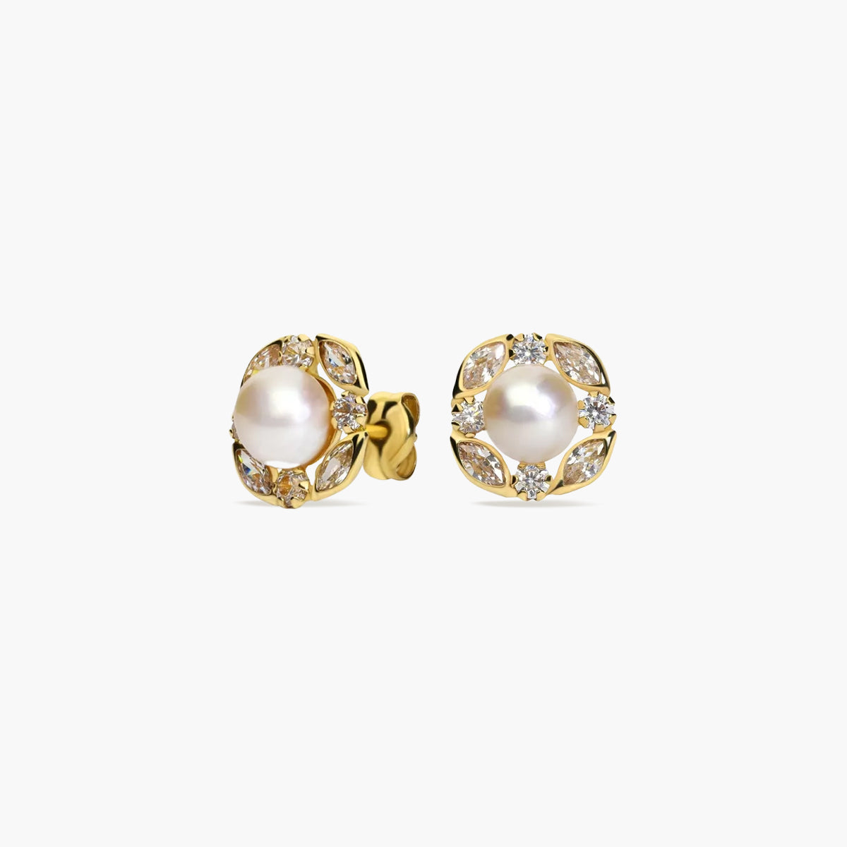 Pendientes de oro 18K con perlas y circonitas 9 mm