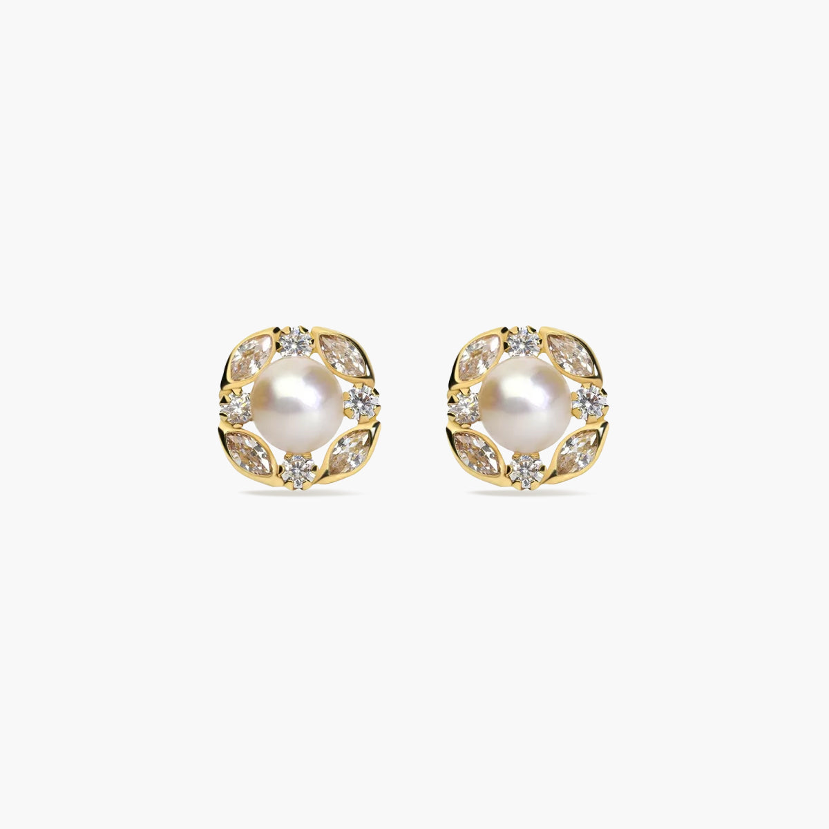 Pendientes de oro 18K con perlas y circonitas 9 mm