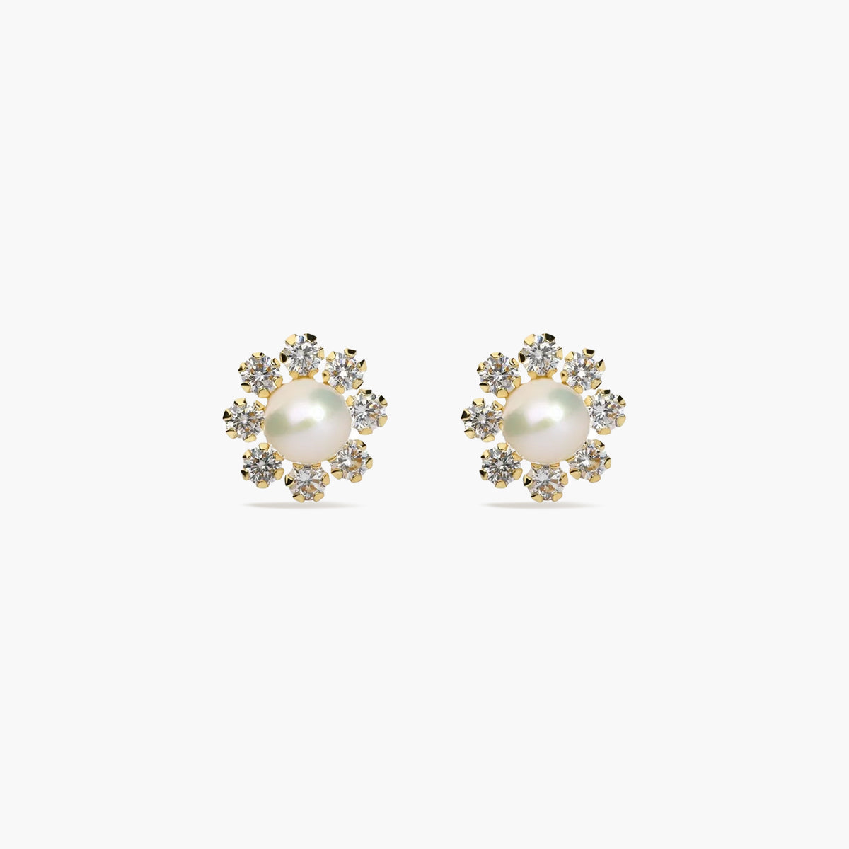 Pendientes de oro 18K con perlas y circonitas 8 mm