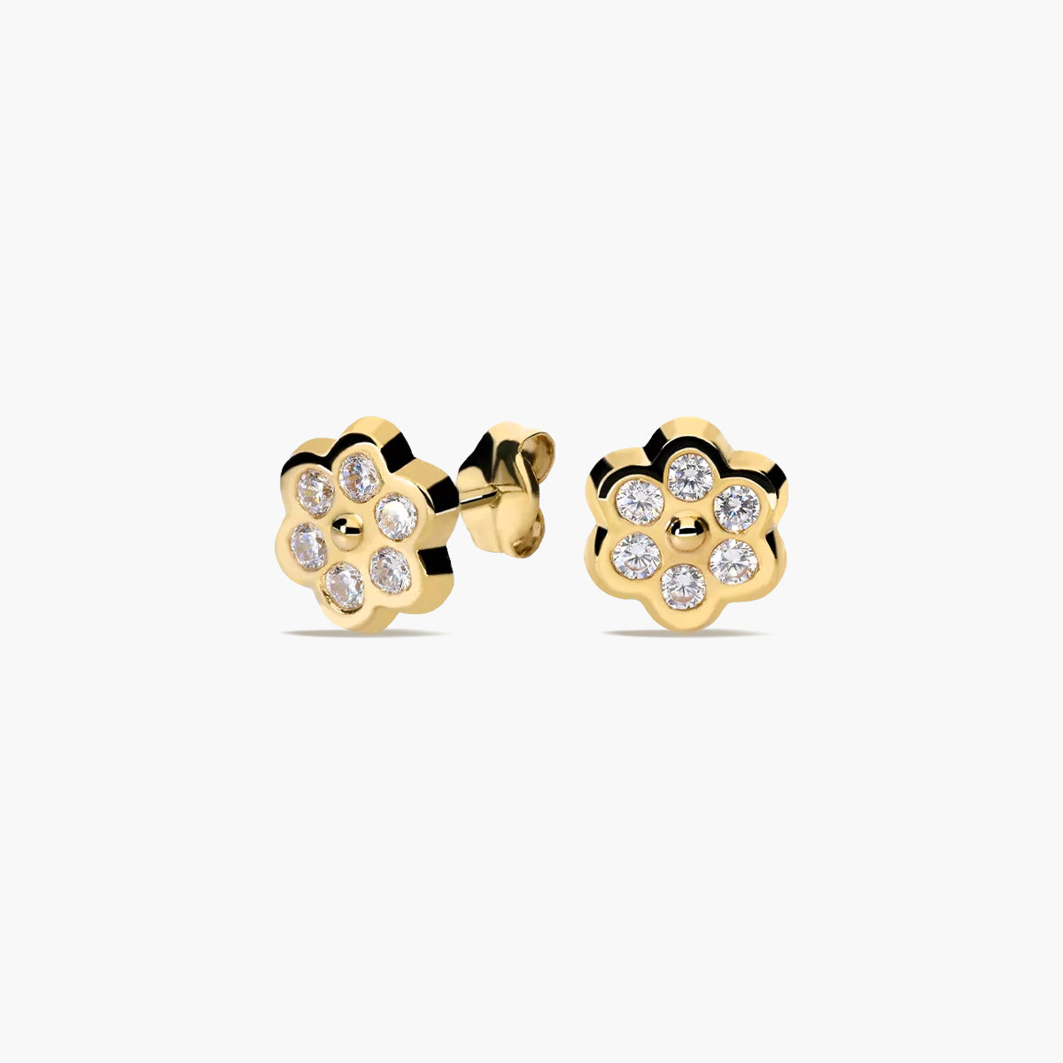 Pendientes flor de oro 18K circonitas 7 mm
