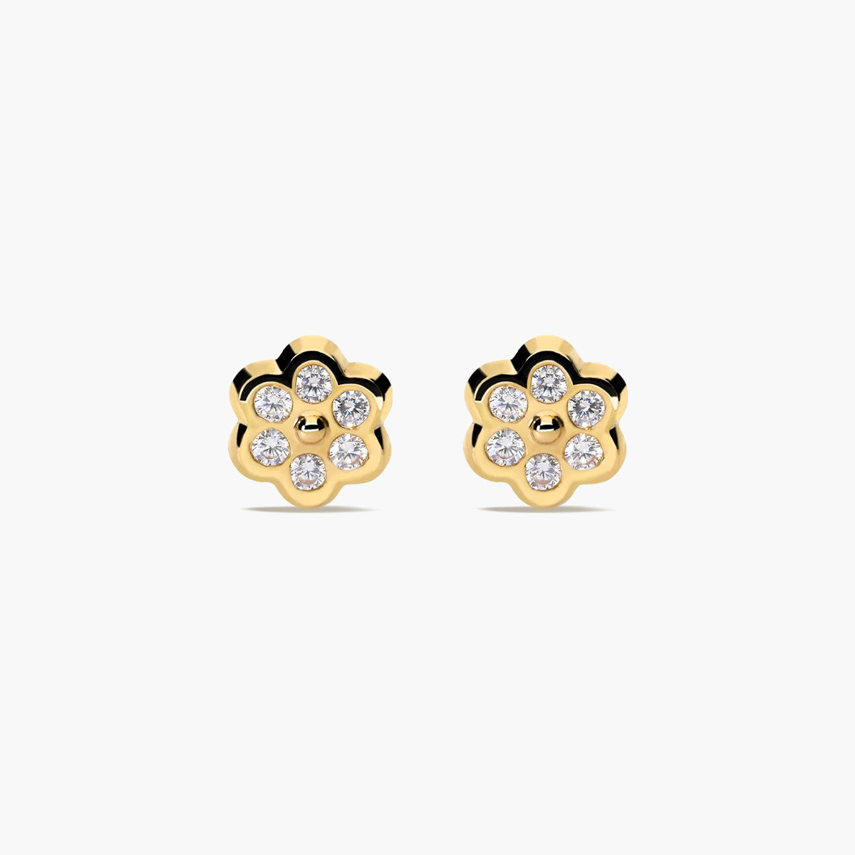 Pendientes flor de oro 18K circonitas 7 mm