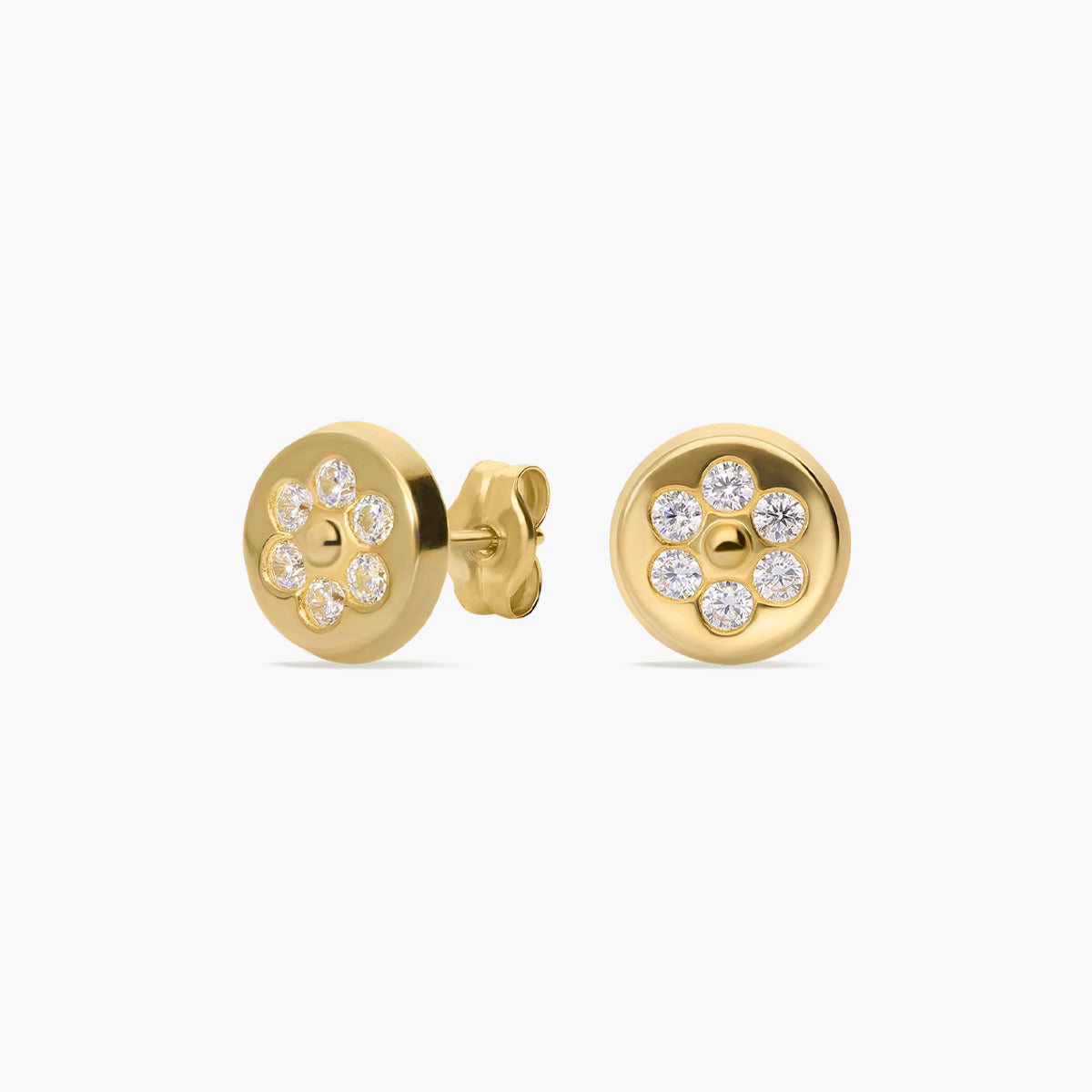 Pendientes redondos de oro 18K circonitas 8 mm