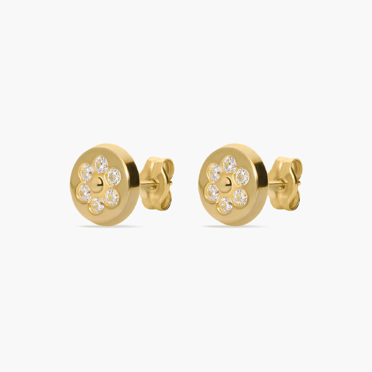 Pendientes redondos de oro 18K circonitas 8 mm