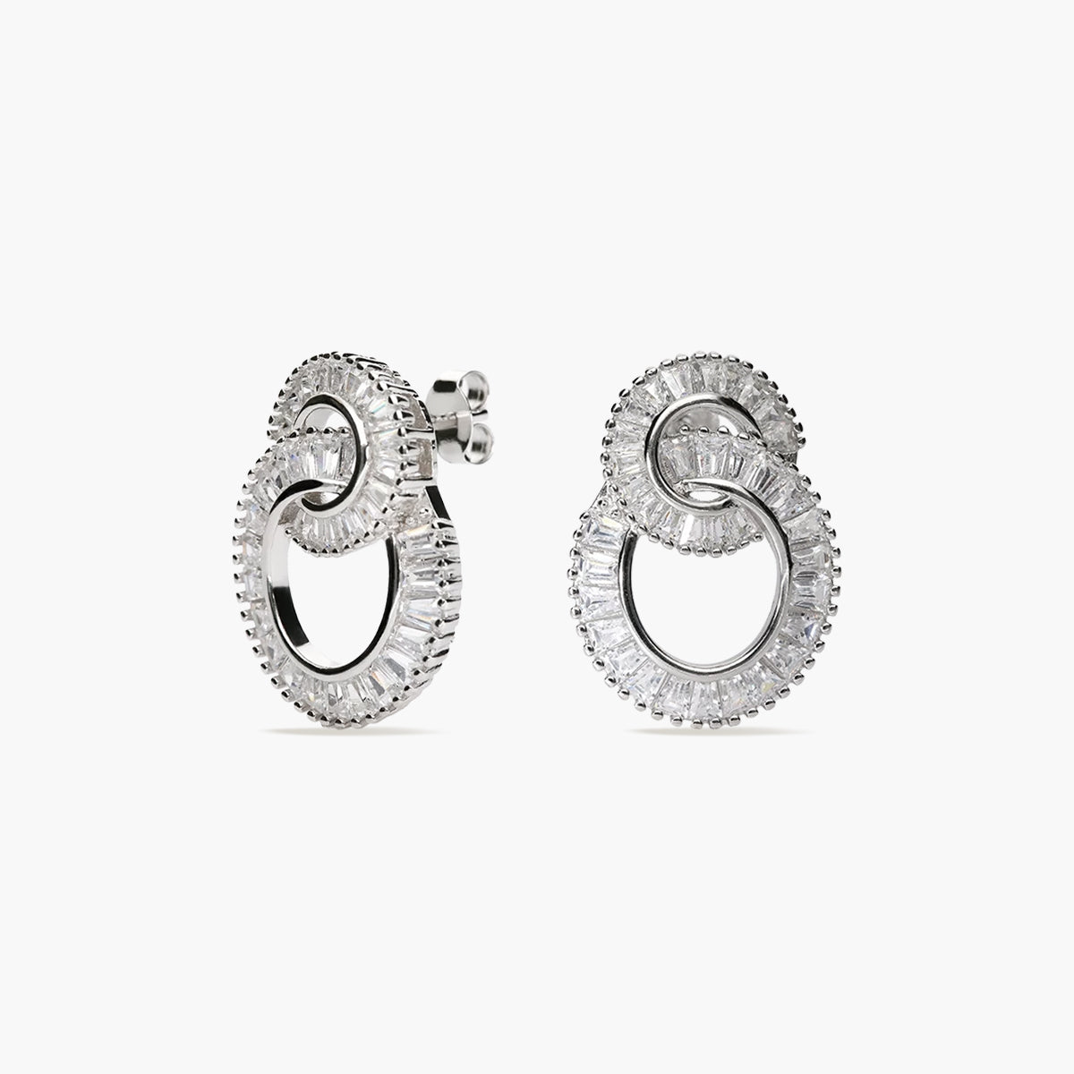 Pendientes largos doble círculo de plata 1ª ley circonitas 22 mm