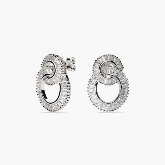 Pendientes largos doble círculo de plata 1ª ley circonitas 22 mm