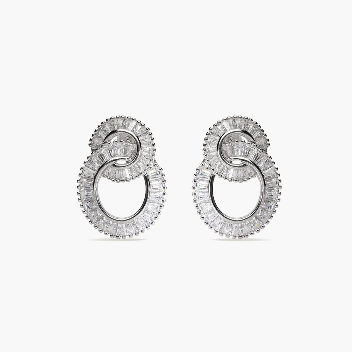Pendientes largos doble círculo de plata 1ª ley circonitas 22 mm