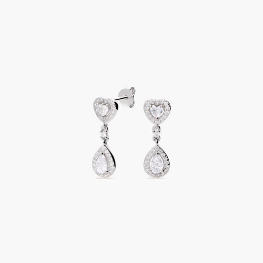 Pendientes largos corazón de plata 1ª ley circonitas 20 mm