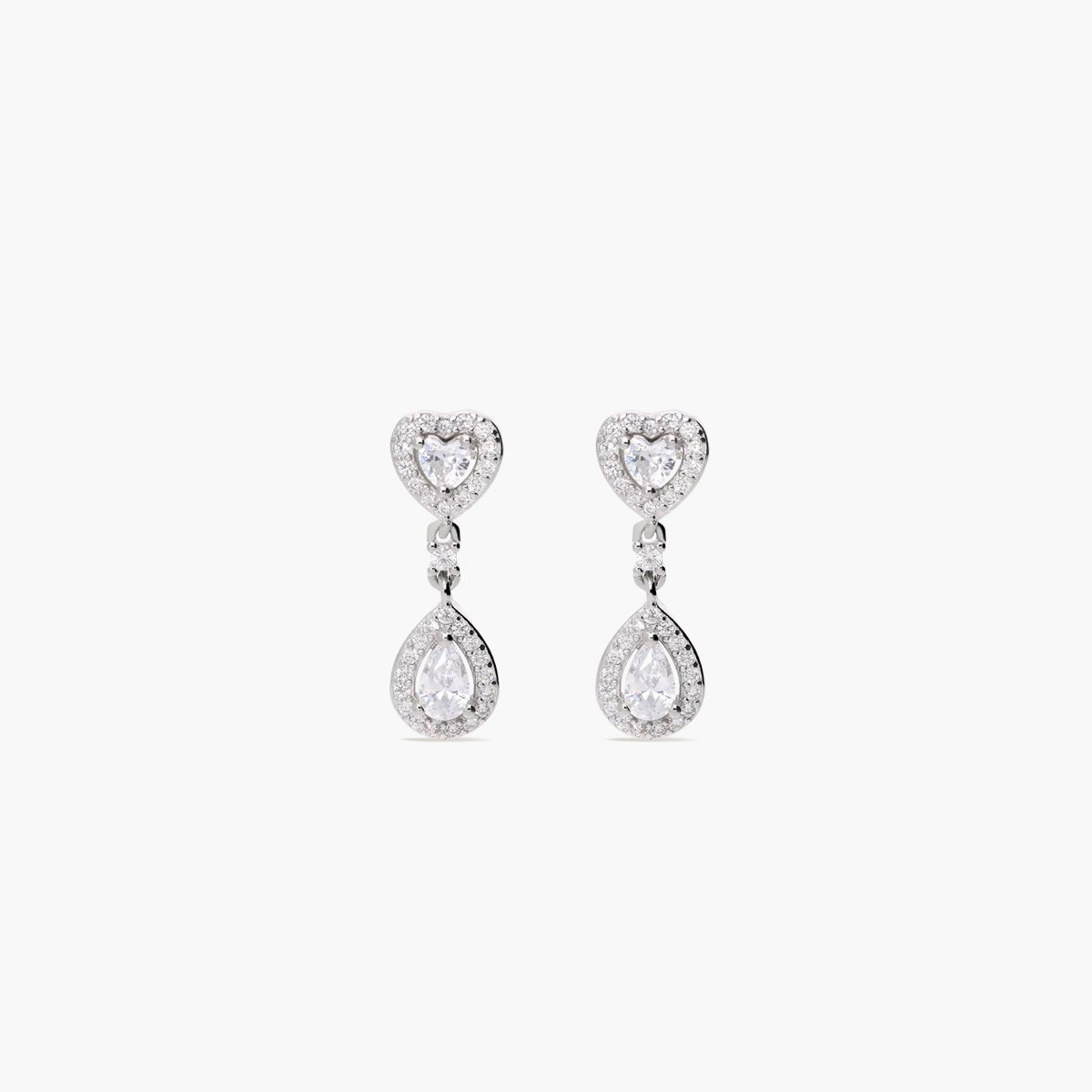 Pendientes largos corazón de plata 1ª ley circonitas 20 mm