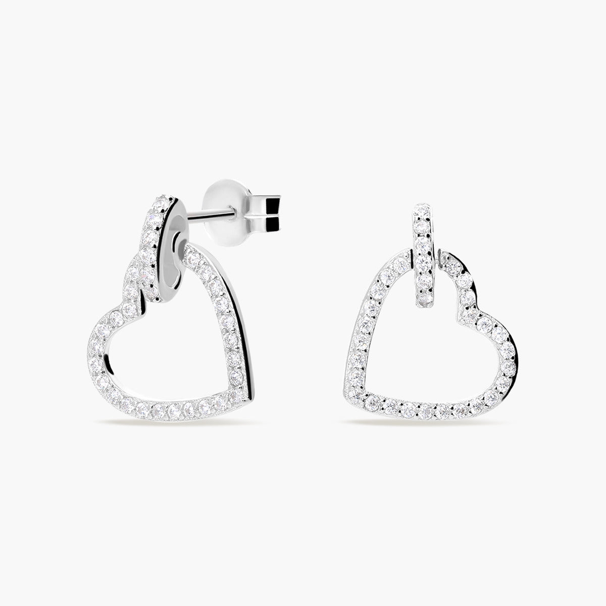 Pendientes silueta corazón de plata 1ª ley circonitas 15 mm