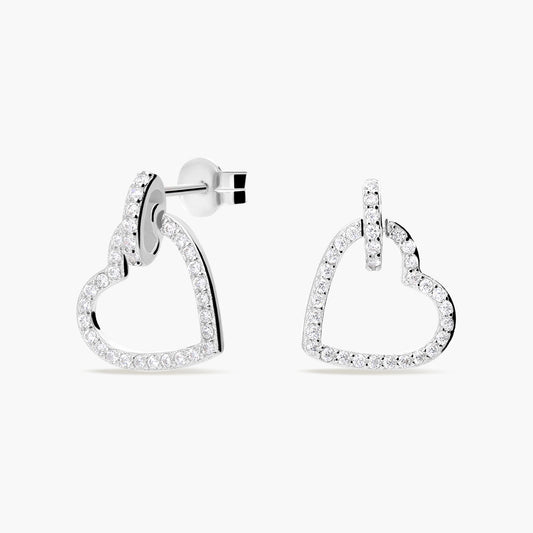 Pendientes silueta corazón de plata 1ª ley circonitas 15 mm